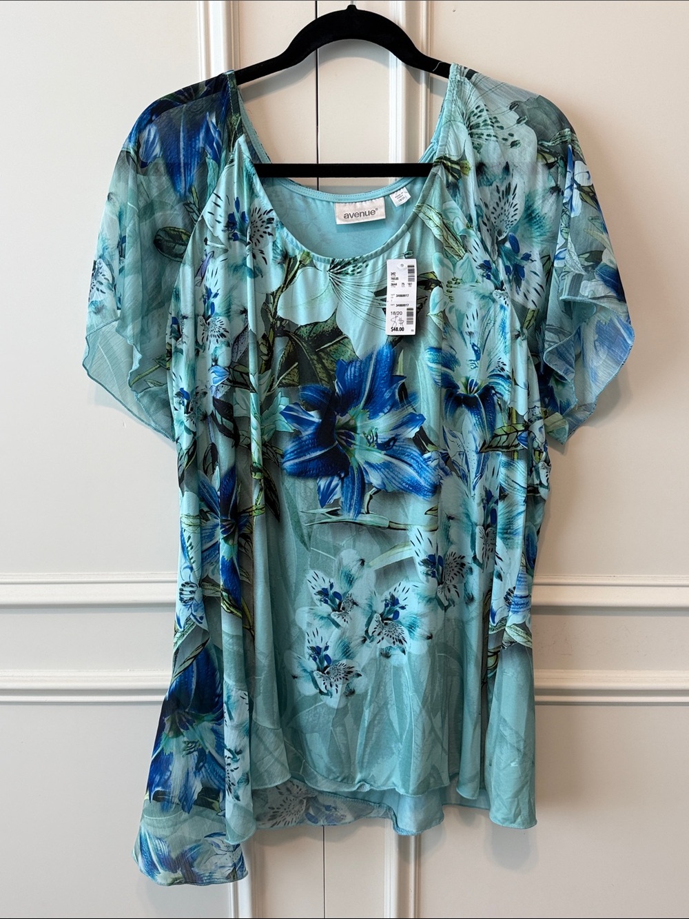 Avenue Aqua and Blue Floral Layered Mesh Tunic